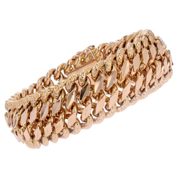 French 1960s Retro 18 Karat Rose Gold Curb Bracelet - Picture 1 of 9